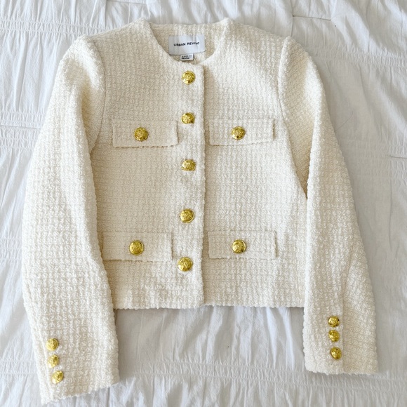 NWT URBAN REVIVO White Ivory Tweed Boucle Jacket Size XS - Picture 5 of 12